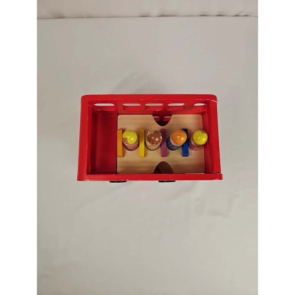 Wooden London Double Decker Bus Toy w 7 Peg People Red Pretend Play